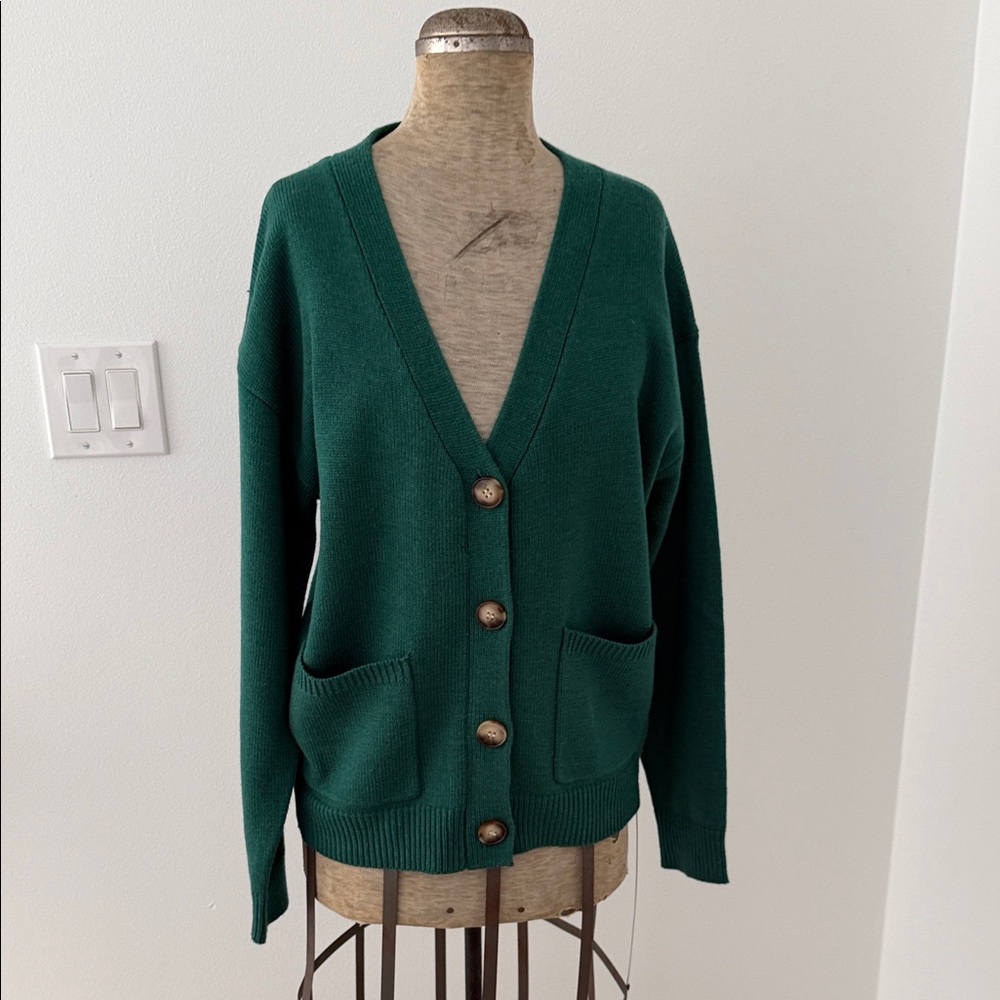 Skies Are Blue Deep Green V-Neck Button Front Cardigan